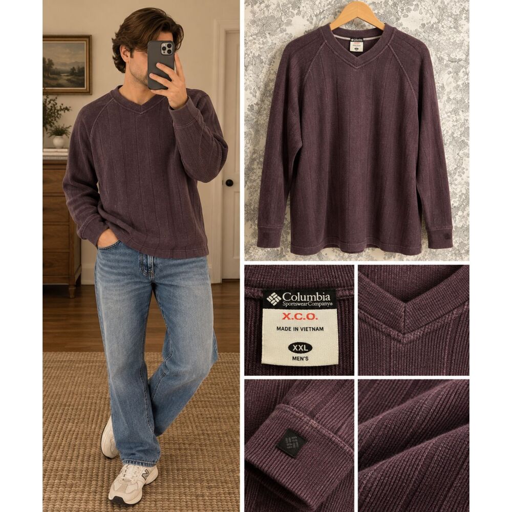 Columbia XCO Men’s XXL Purple Ribbed V-Neck Pullover Sweater AM2390